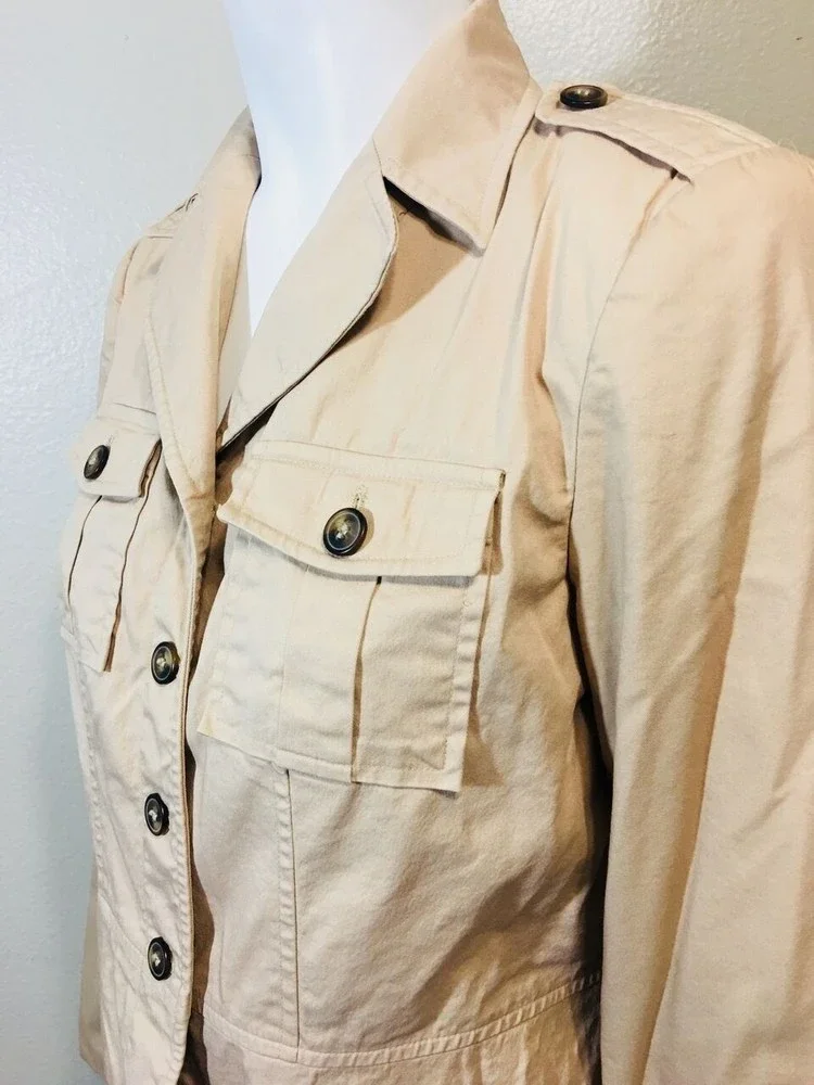 APOSTROPHE Sz 4 Coat Brown Beige Utility Jacket - Picture 4 of 10